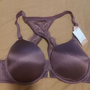 Cacique Satin Lace-Back Mauve Bra